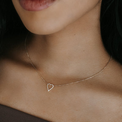 pave diamond open heart necklace