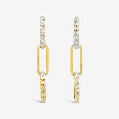 diamond and gold paperclip drop earrings