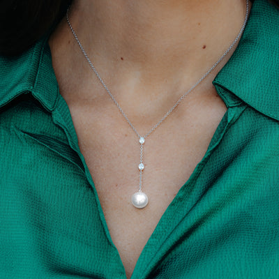 pearl and diamond lariat necklace