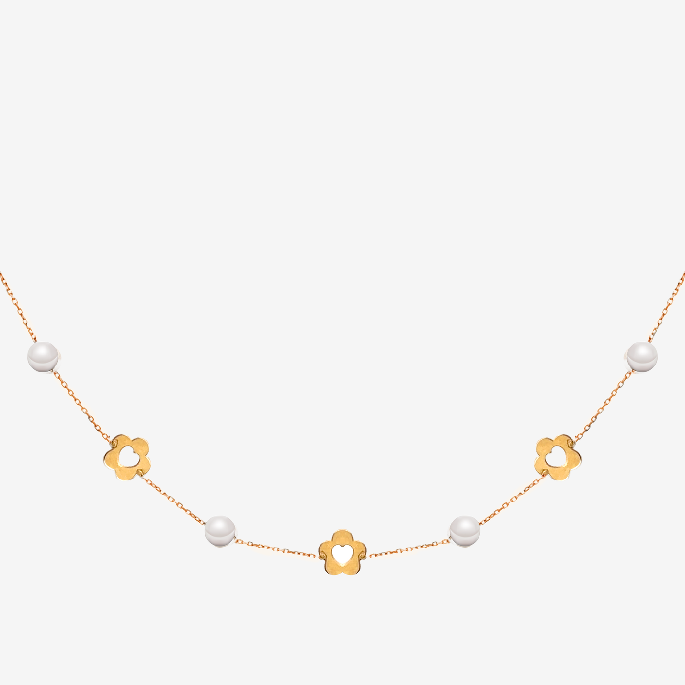 pearl and gold flower station necklace