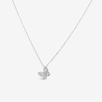 white gold pave diamond butterfly necklace