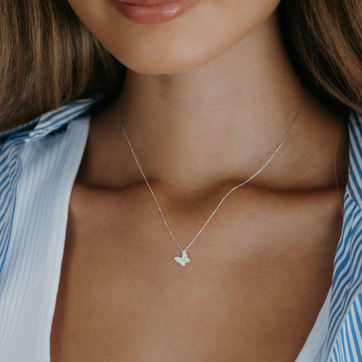 white gold pave diamond butterfly necklace