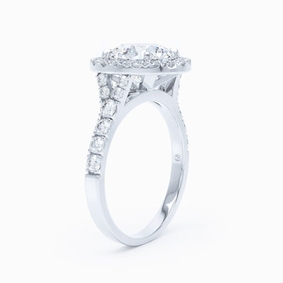 round cut diamond split shank engagement ring in white gold