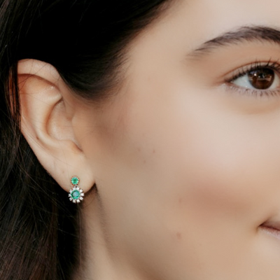 flower emerald ad diamond drop earrings
