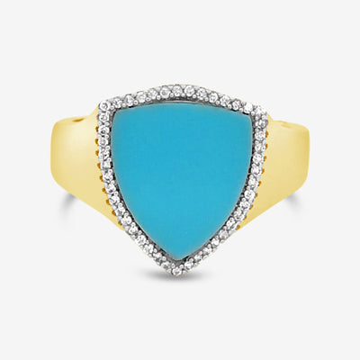 turquoise and diamond shield ring