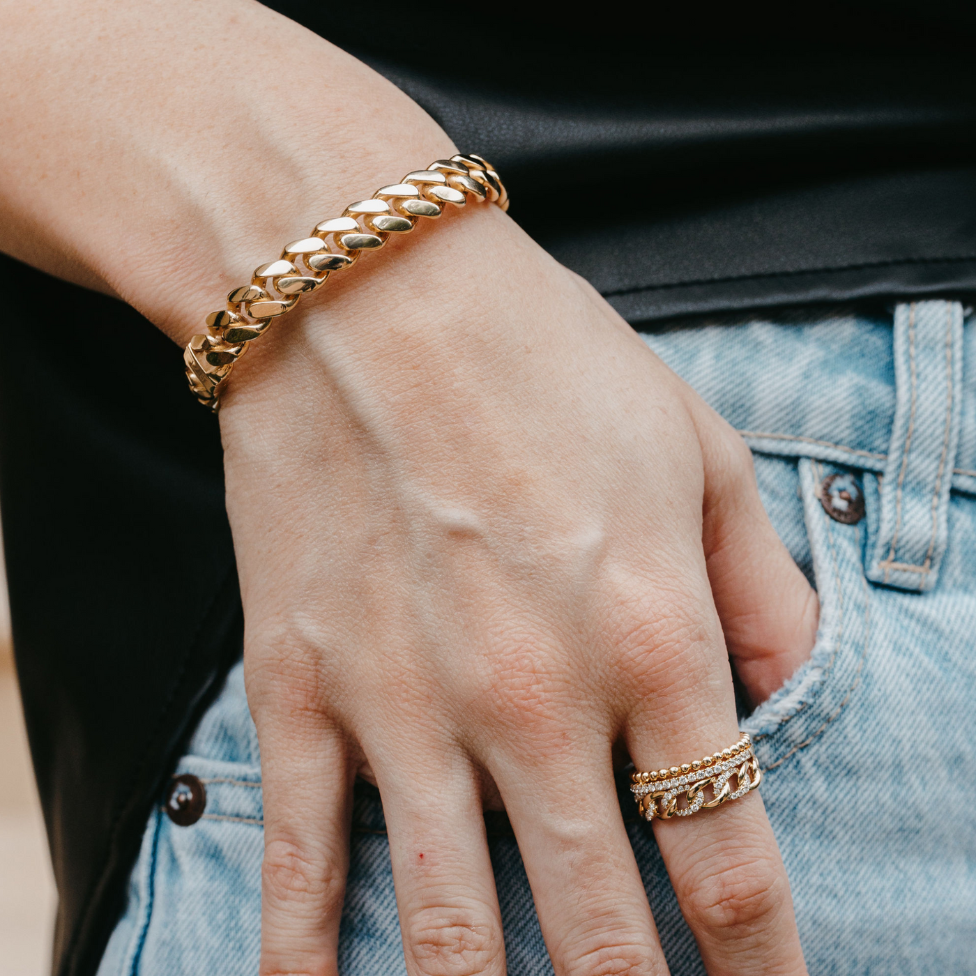 gold curb link bangle bracelet