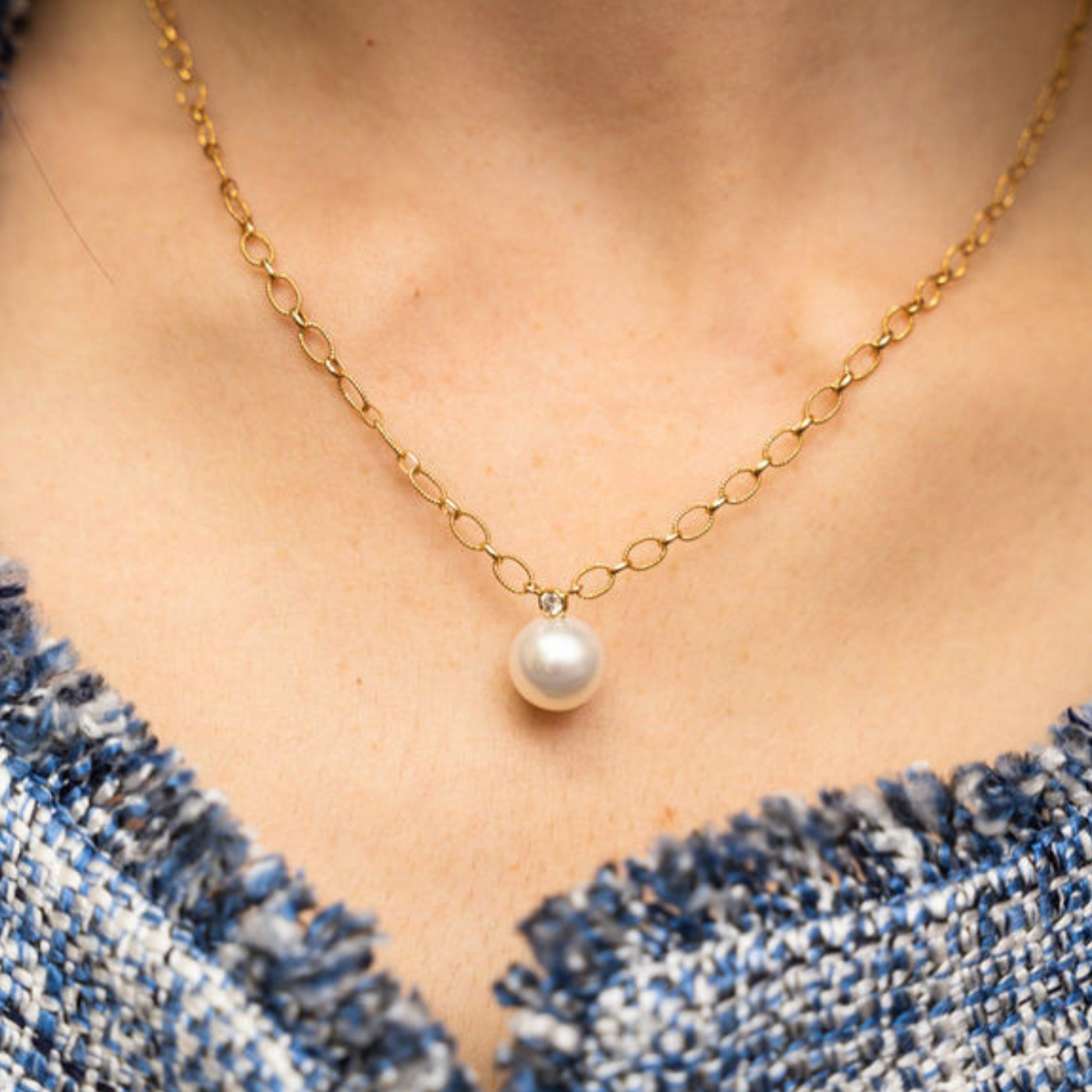 south sea pearl and diamond paperclip link necklace