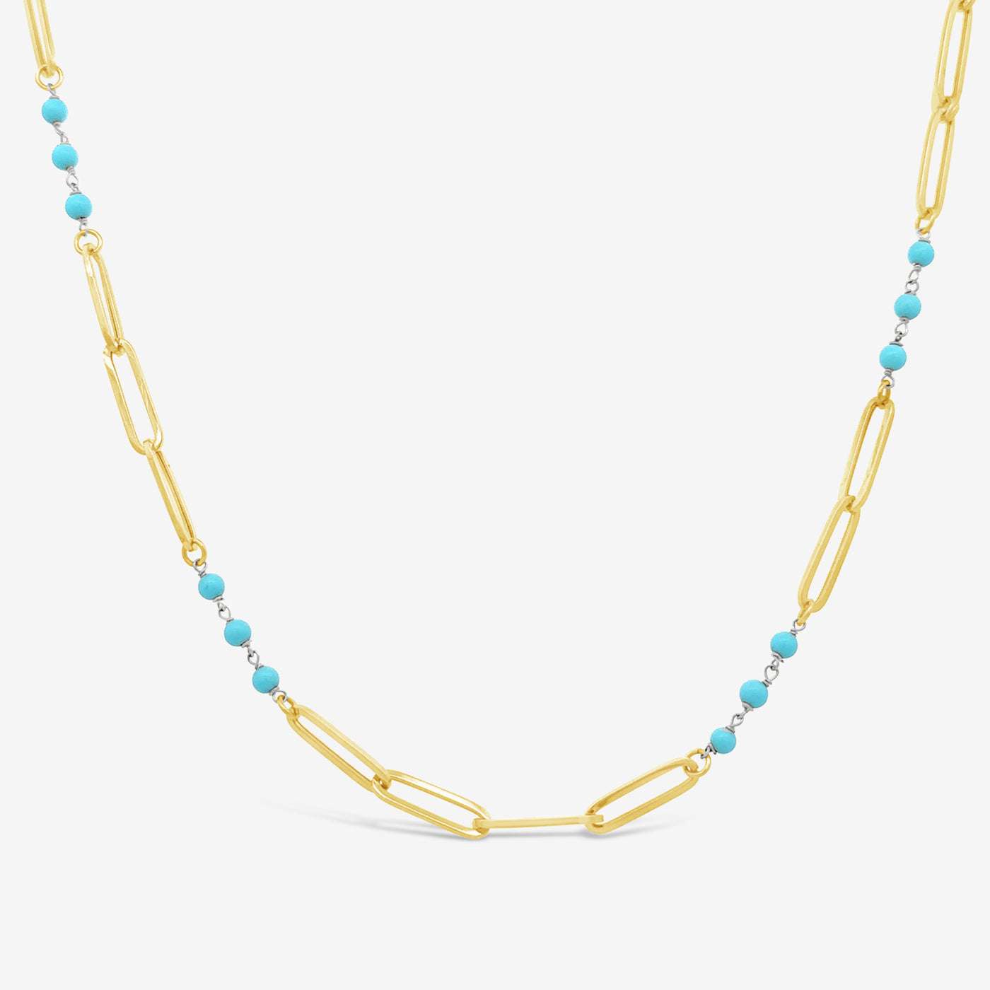 turquoise bead and gold paperclip link necklace