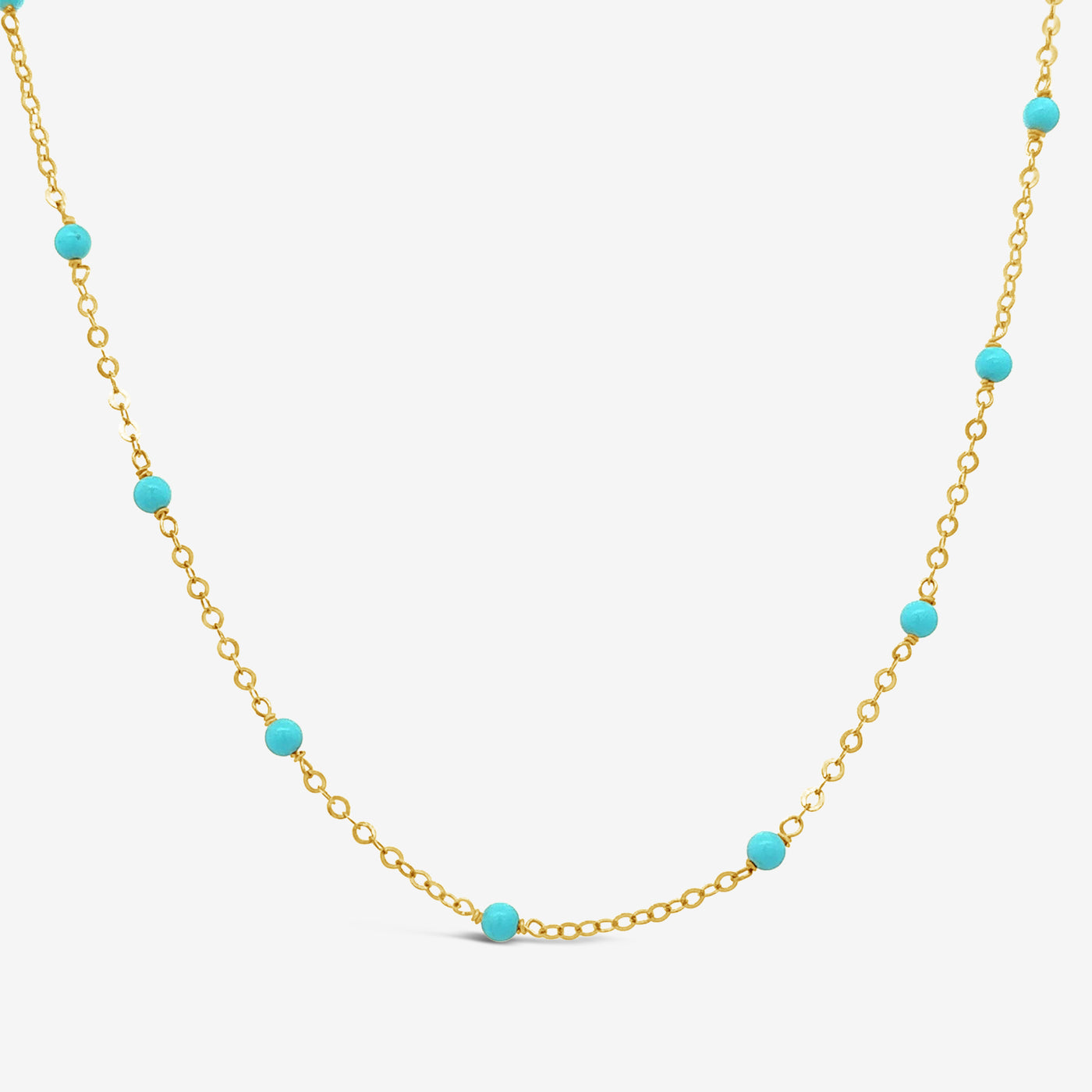 turquoise bead and gold station necklace
