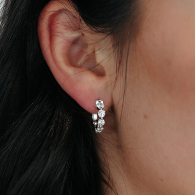 round bezel set diamond hoop earrings