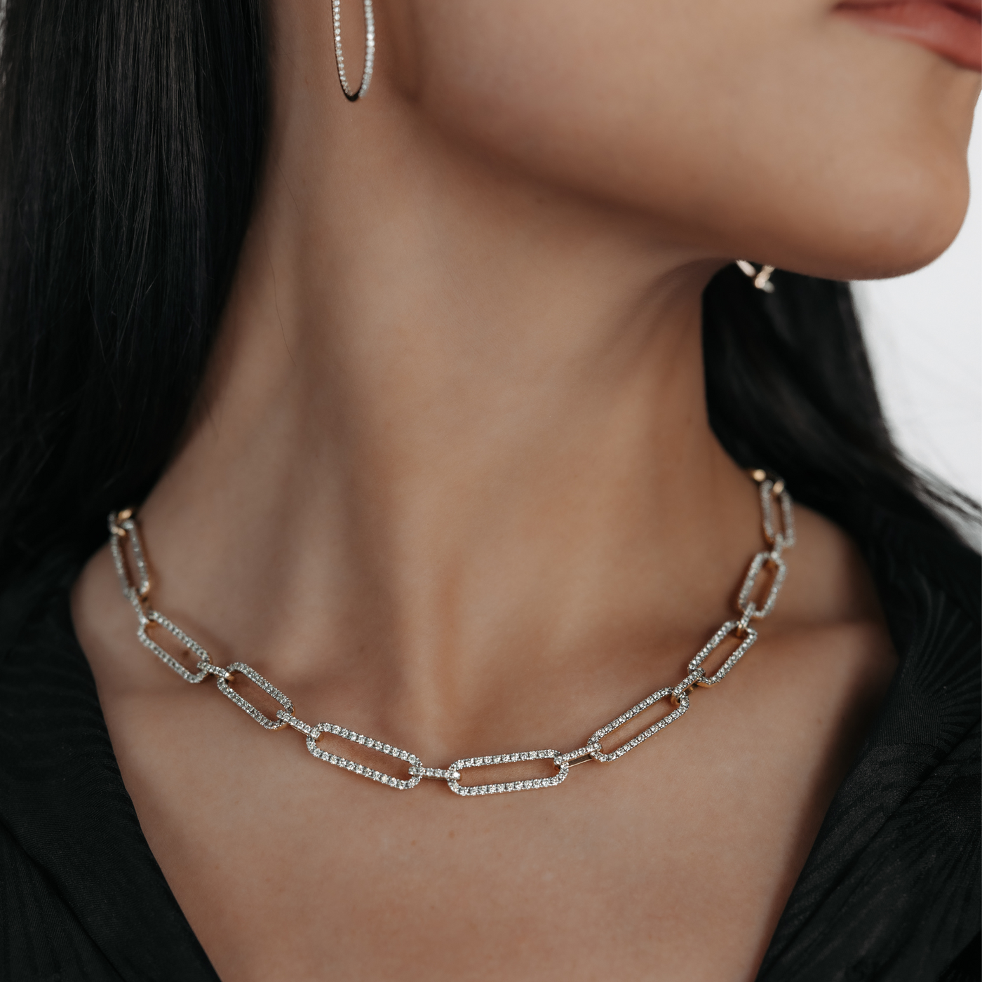 diamond paperclip links necklace
