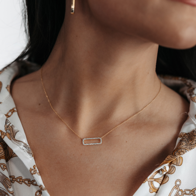square pave diamond link necklace