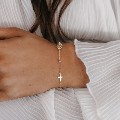 gold virgin mary and cross bracelet catholic orthodox