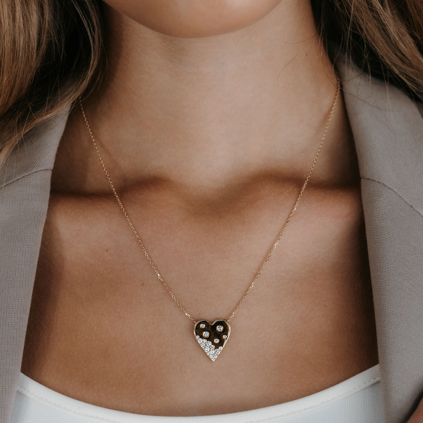 burnished diamond and gold heart necklace