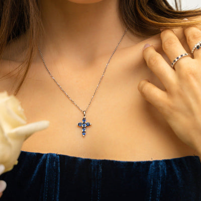 Blue Sapphire & Diamond Cross