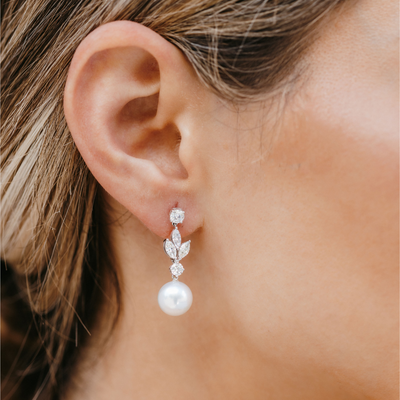 Diamond and Pearl Dangle Earrings