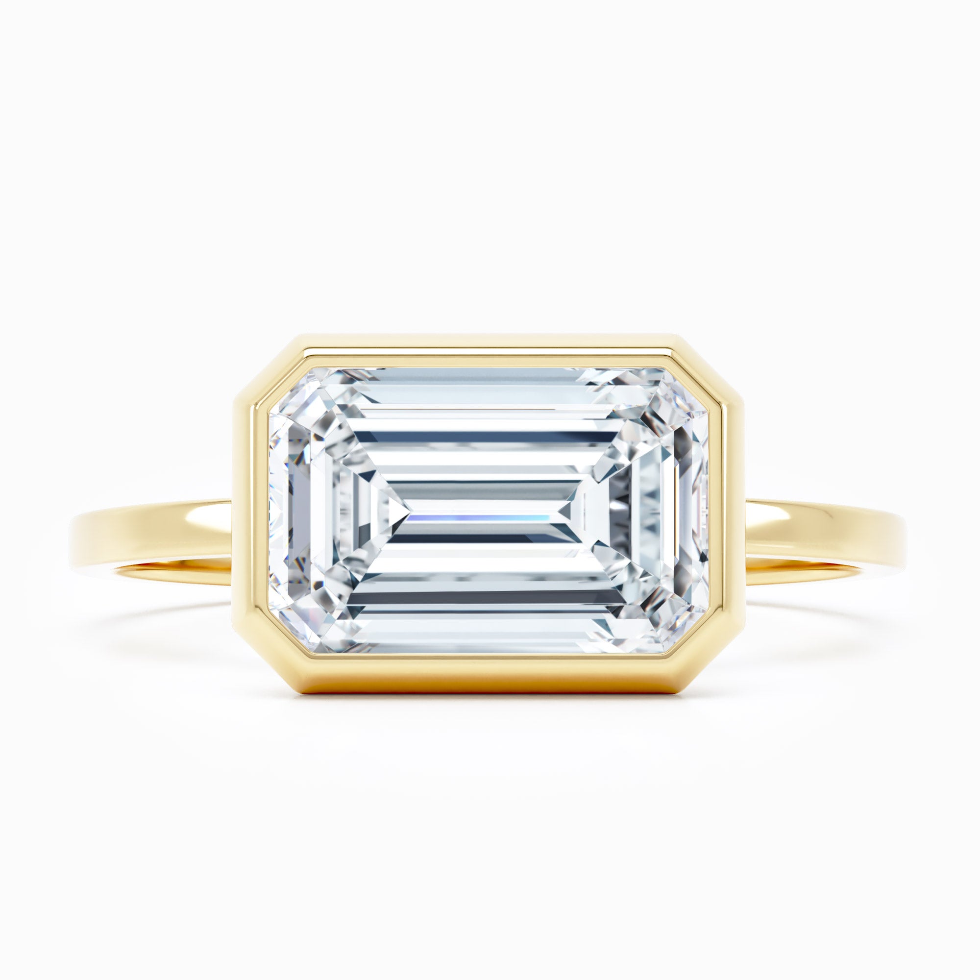BezelSet EastWest Emerald Cut Engagement Ring Mavilo