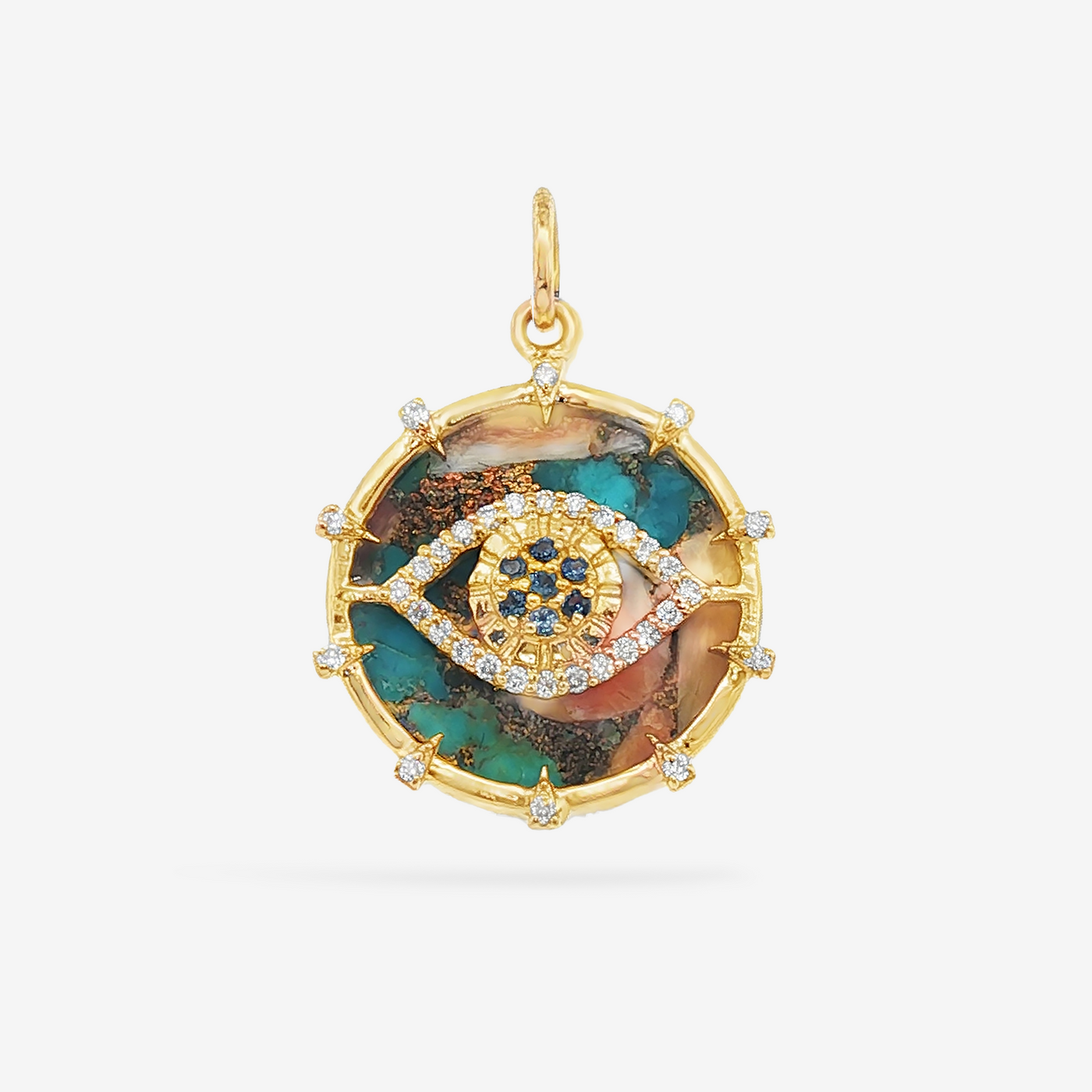 0.16CT Diamond, Blue Sapphire & Turquoise Evil Eye Charm