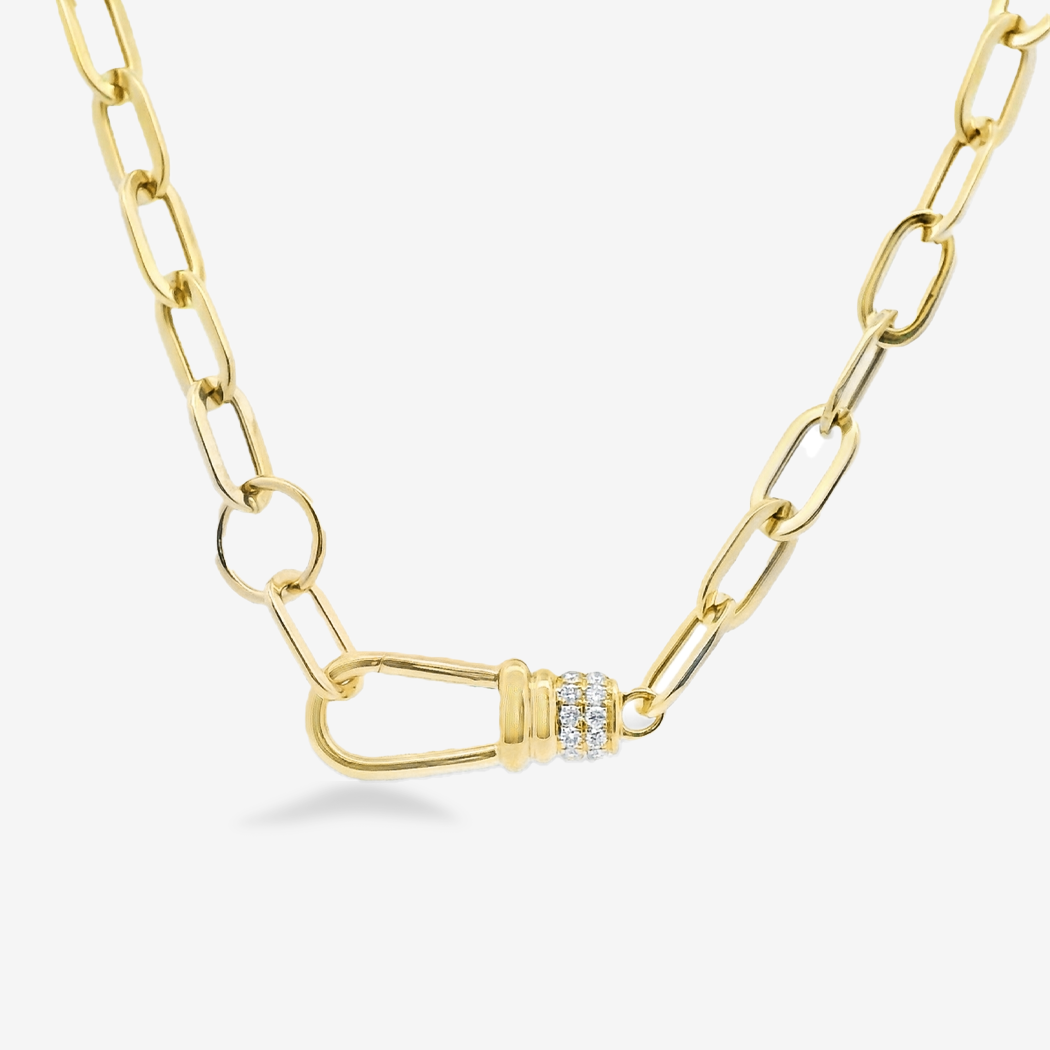 0.20CT Charm Holder Front Clasp Paperclip Necklace