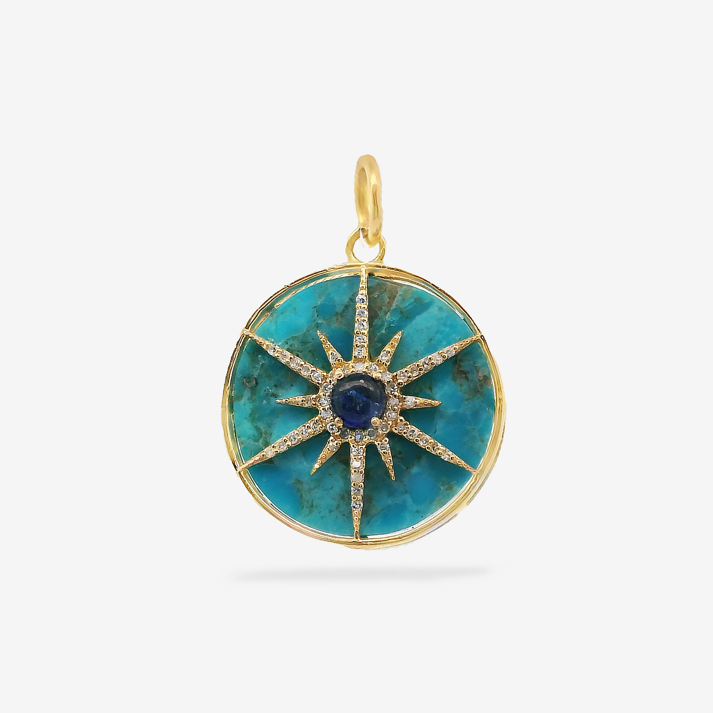 0.20CT Sapphire Cabochon, Turquoise & Diamond Charm