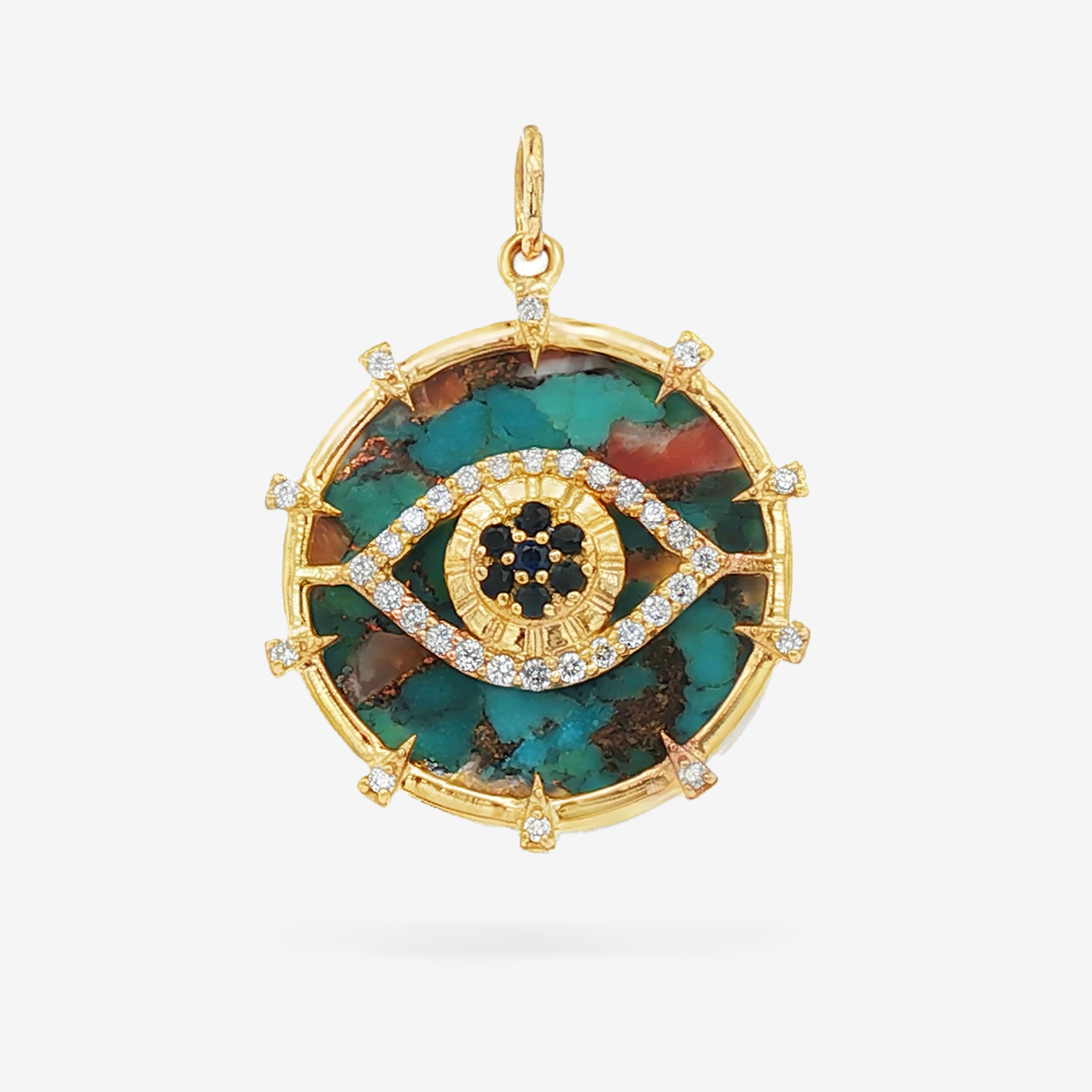 0.23CT Diamond, Blue Sapphire & Turquoise Evil Eye Charm
