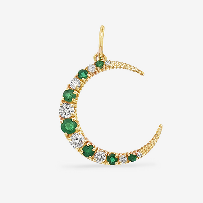 0.30CT Emerald & Diamond Moon Charm