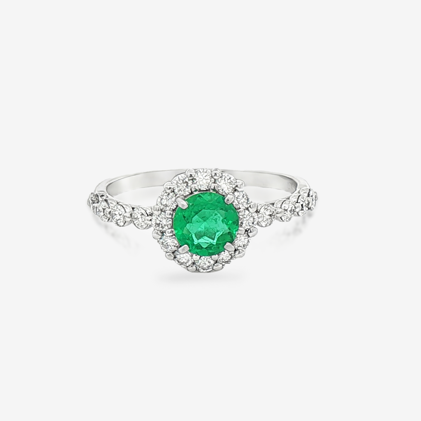 0.42CT Emerald & Diamond Halo Ring
