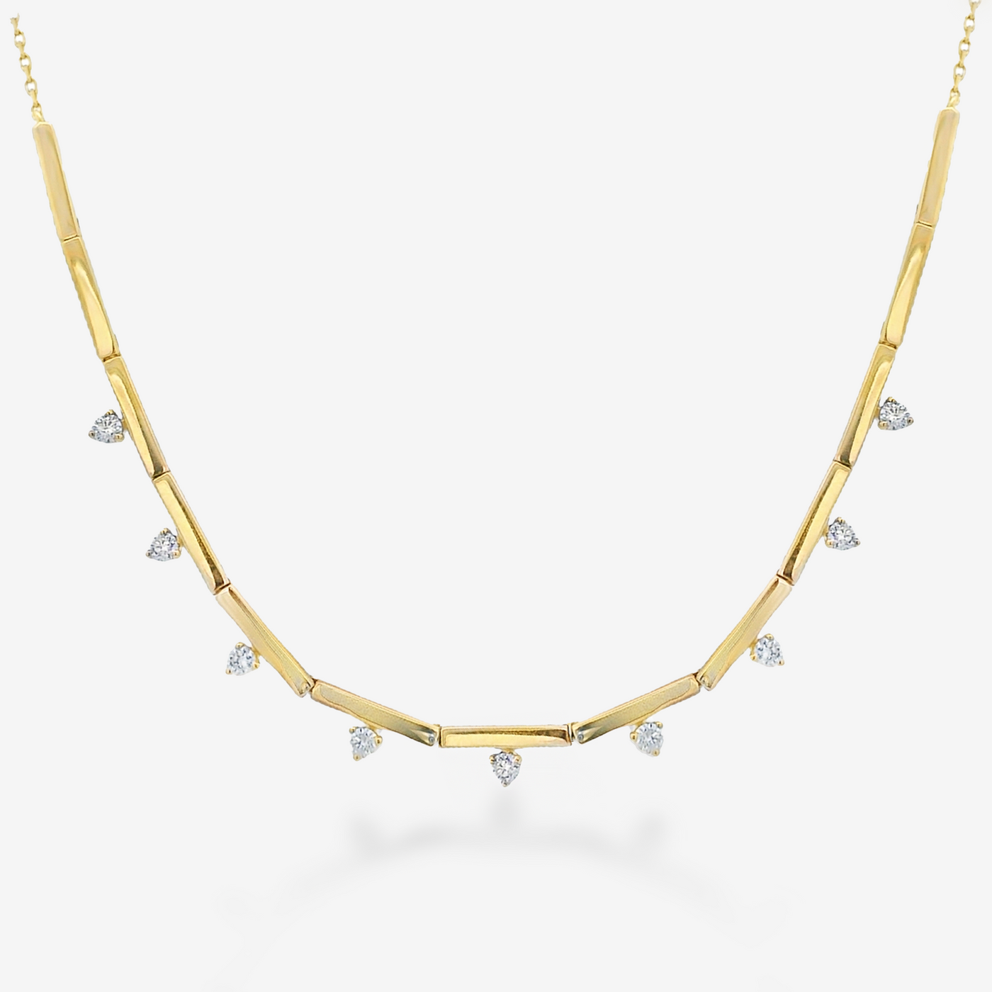 0.45CT Gold Bar Diamond 9 Drop Necklace