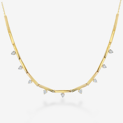 0.45CT Gold Bar Diamond 9 Drop Necklace
