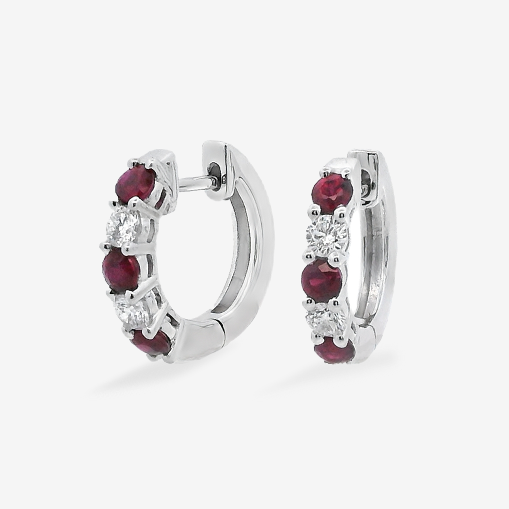 0.75CT Ruby & Diamond Huggie Earrings