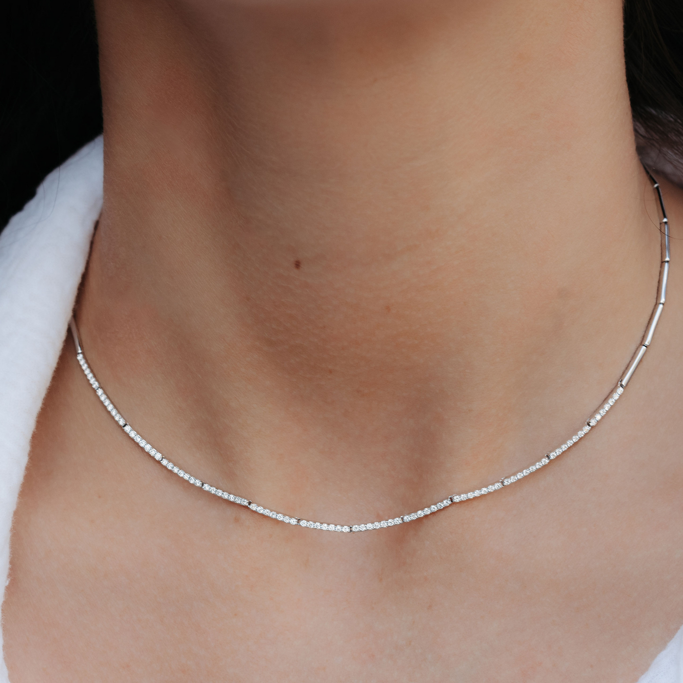 flex bar diamond tennis necklace