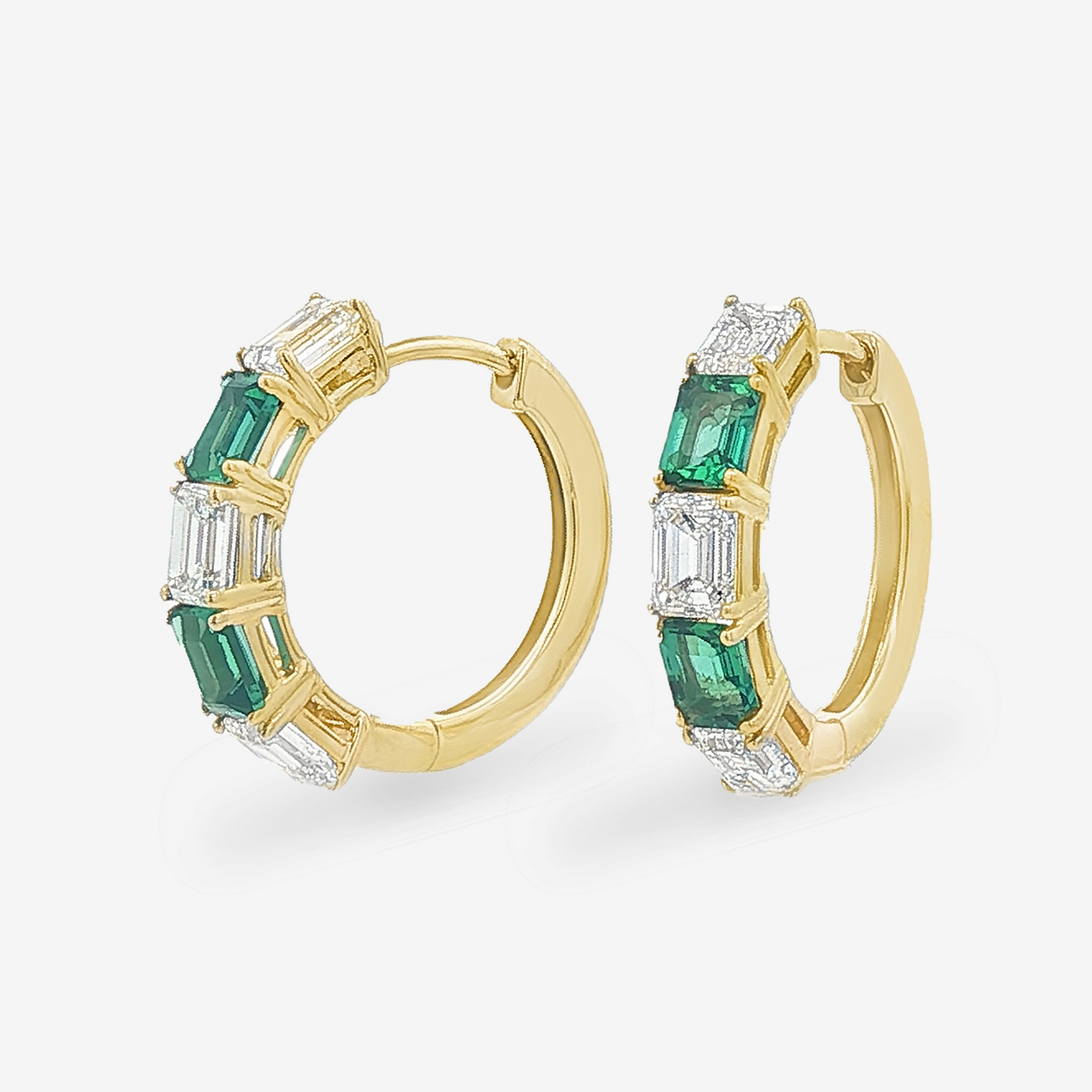 0.75" Lab Grown Emerald Cut Emerald & Diamond Hoop Earrings
