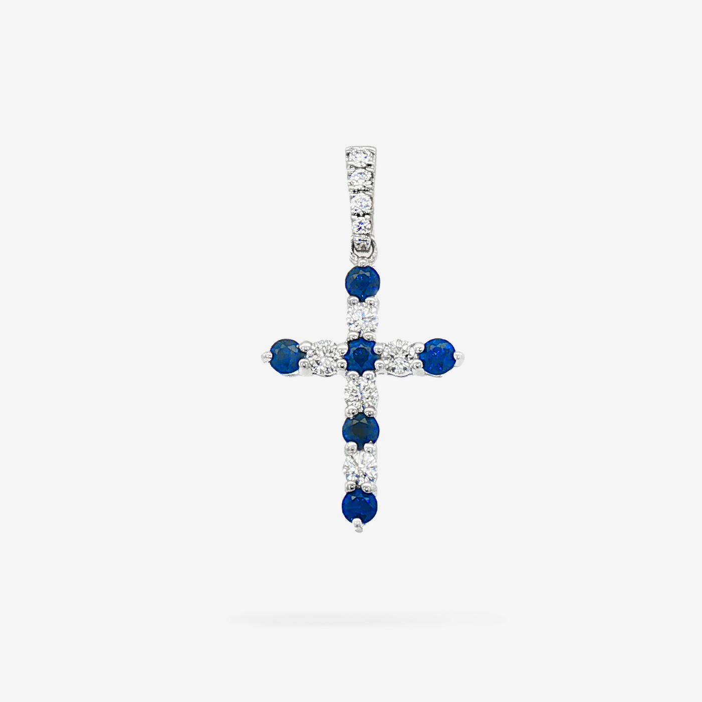 1/2 Inch Blue Sapphire & Diamond Cross Pendant