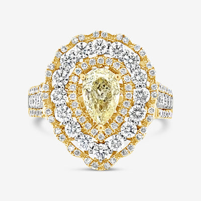 yellow and white diamond halo ring