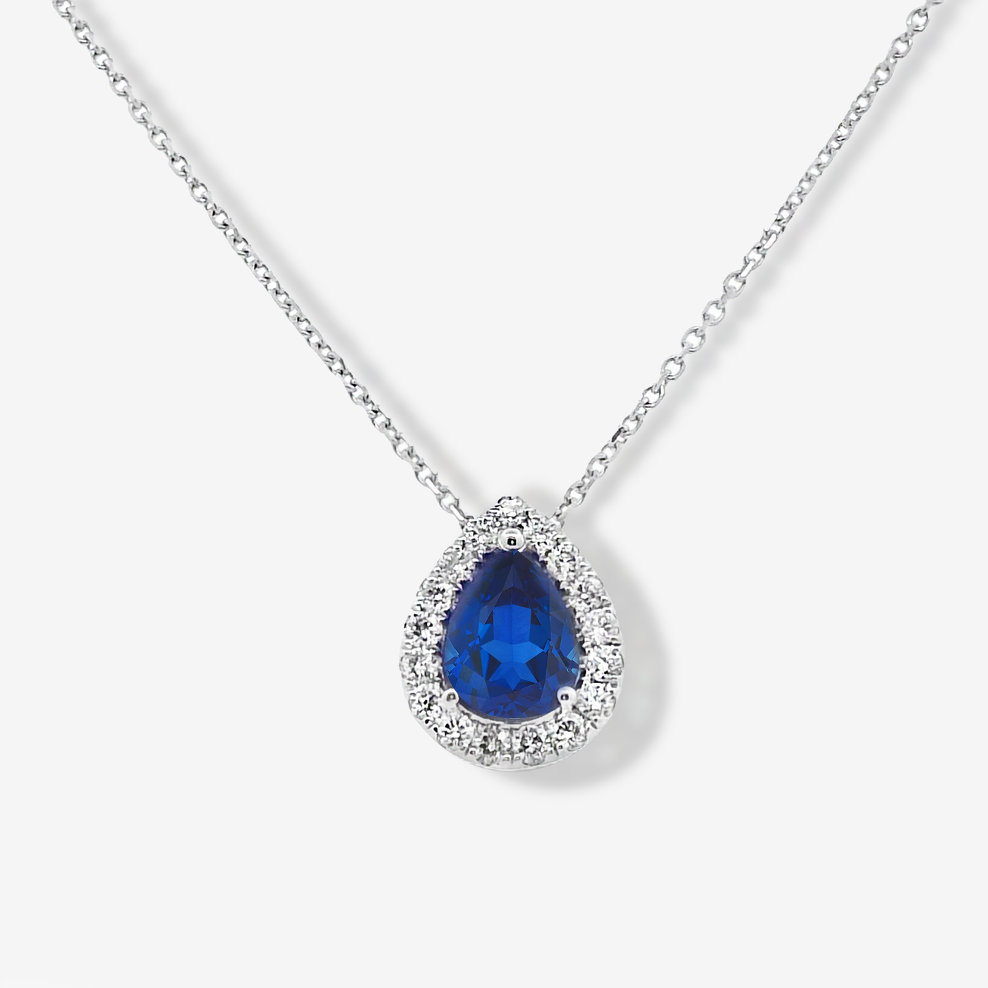 1.05CT Pear Shaped Sapphire & Diamond Halo Necklace