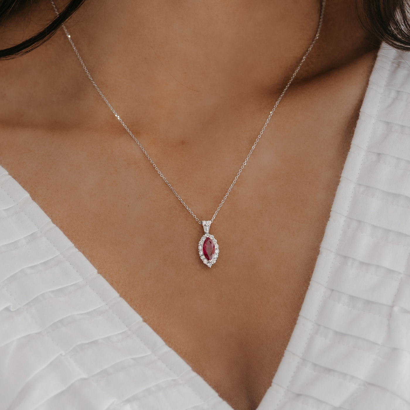 ruby and diamond halo necklace