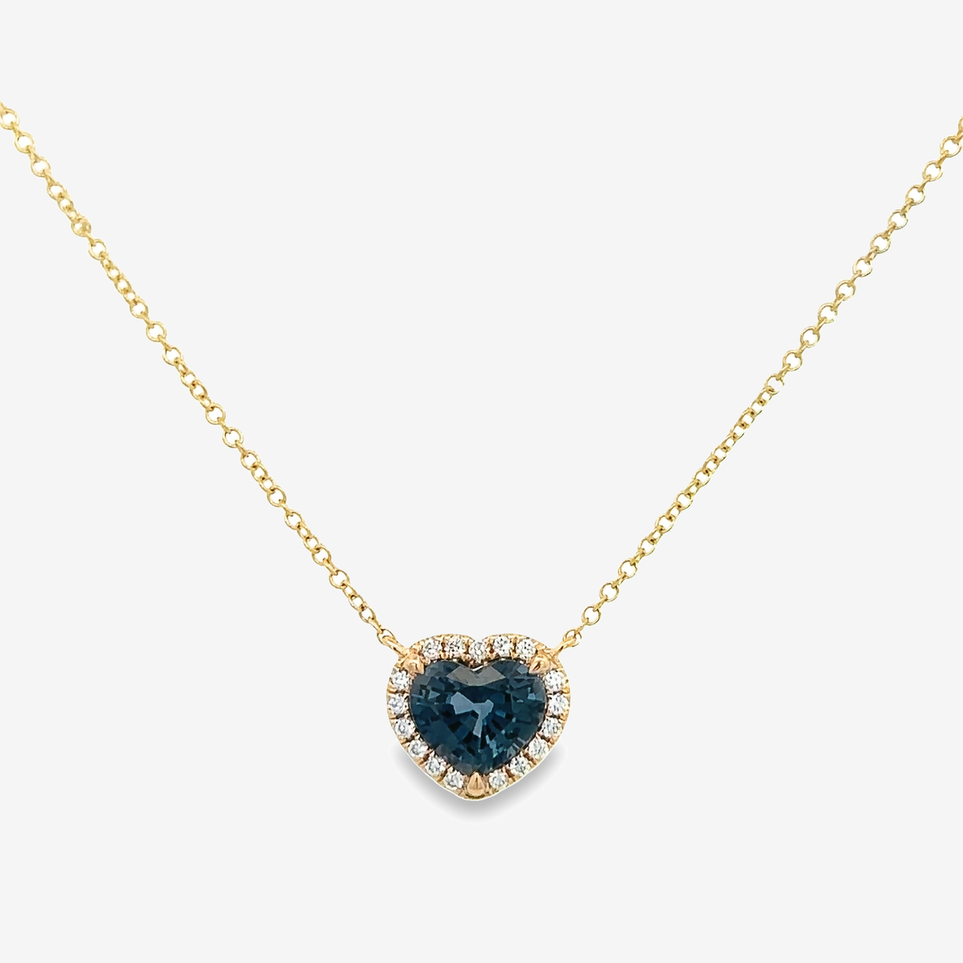 blue spinel and diamond halo necklace