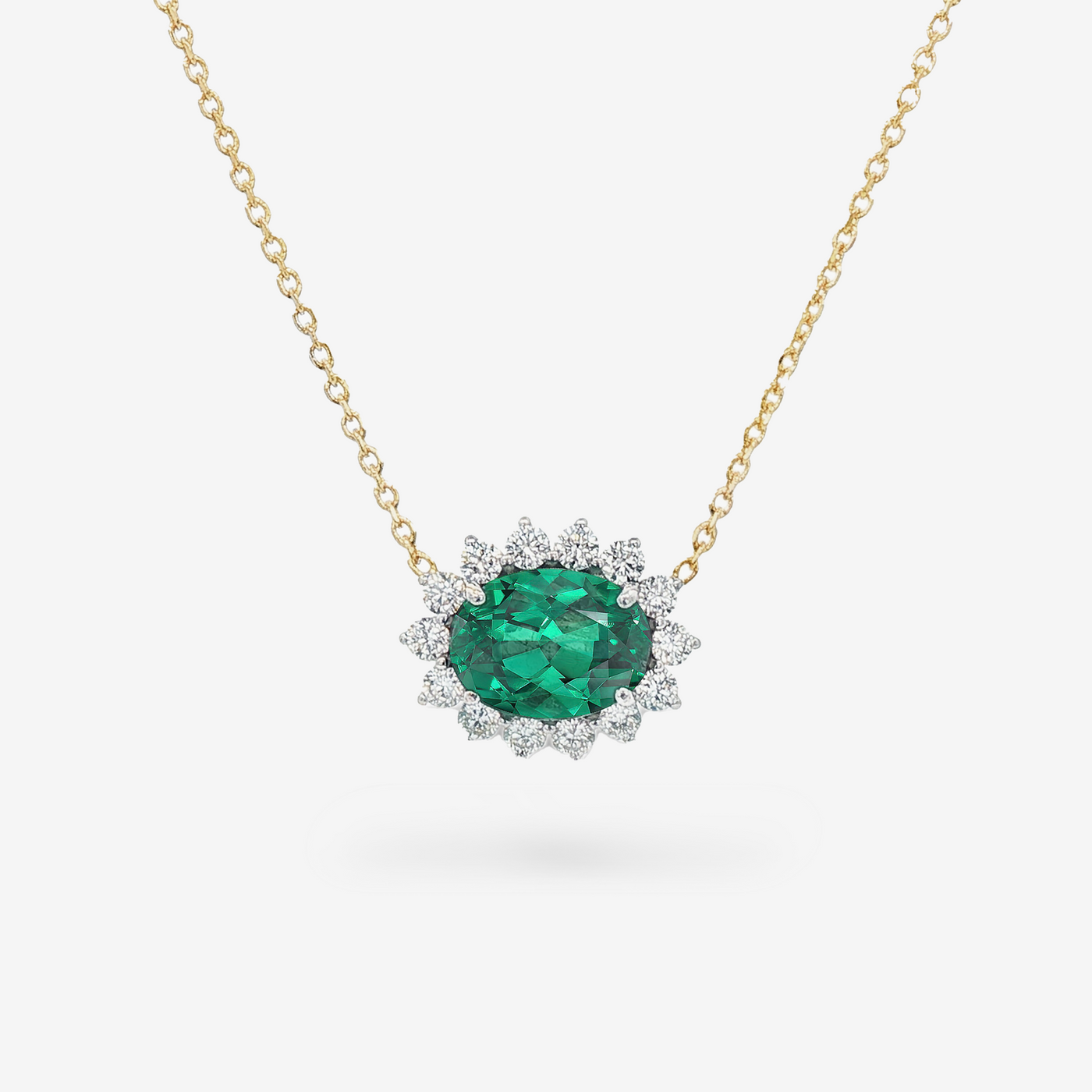 1.35CT Oval Shaped Emerald & Diamond Halo Necklace