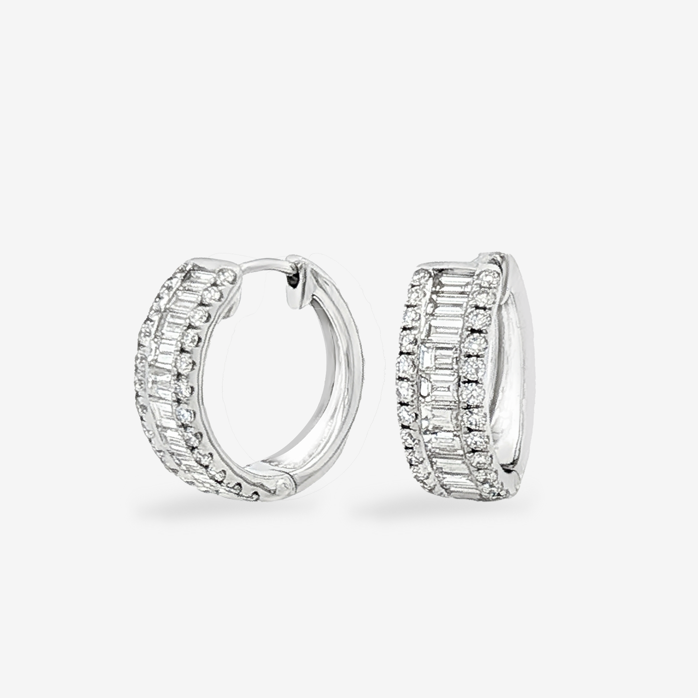 1.43CT Baguette & Round Diamond Huggie Earrings