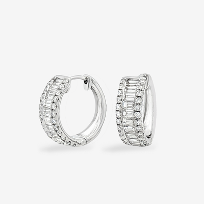 1.43CT Baguette & Round Diamond Huggie Earrings