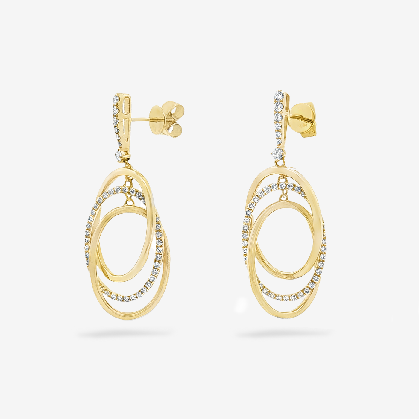 1.5" Interlocking Oval Diamond & Gold Dangling Earrings