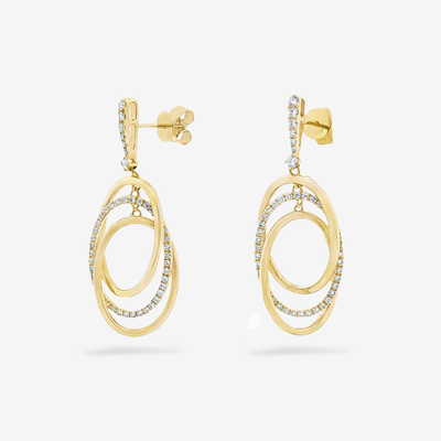 1.5" Interlocking Oval Diamond & Gold Dangling Earrings