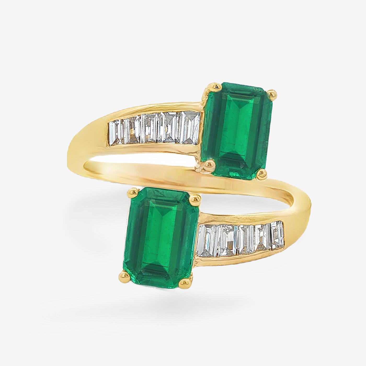 1.75CT Emerald Cut Emerald & Diamond Bypass Ring