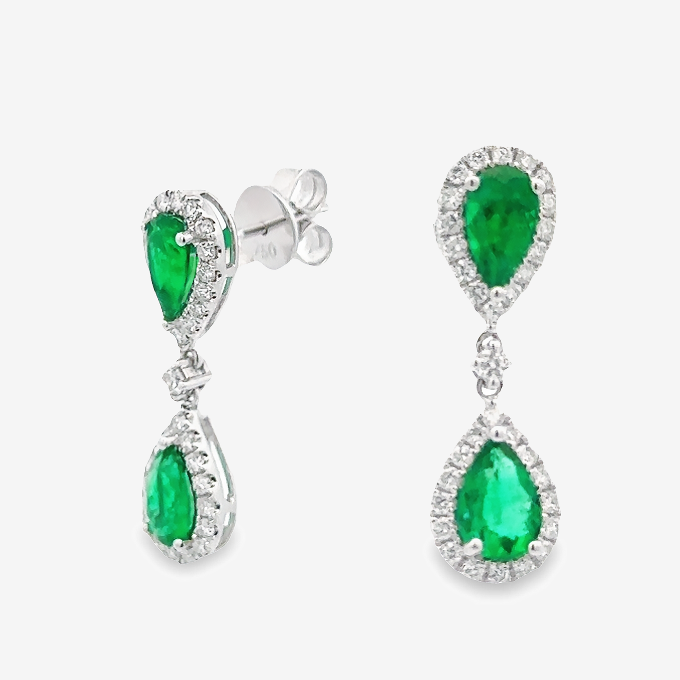 emerald and diamond halo drop earrings