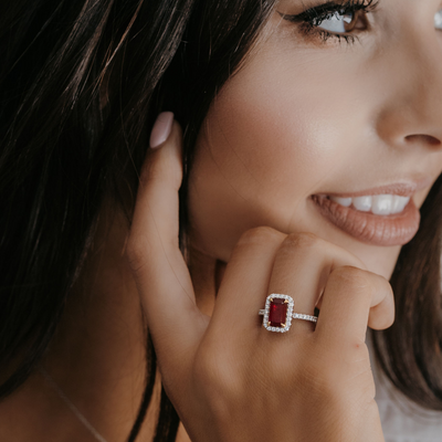 ruby and diamond halo ring