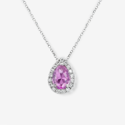 1.95CT Pink Sapphire & Diamond Halo Necklace