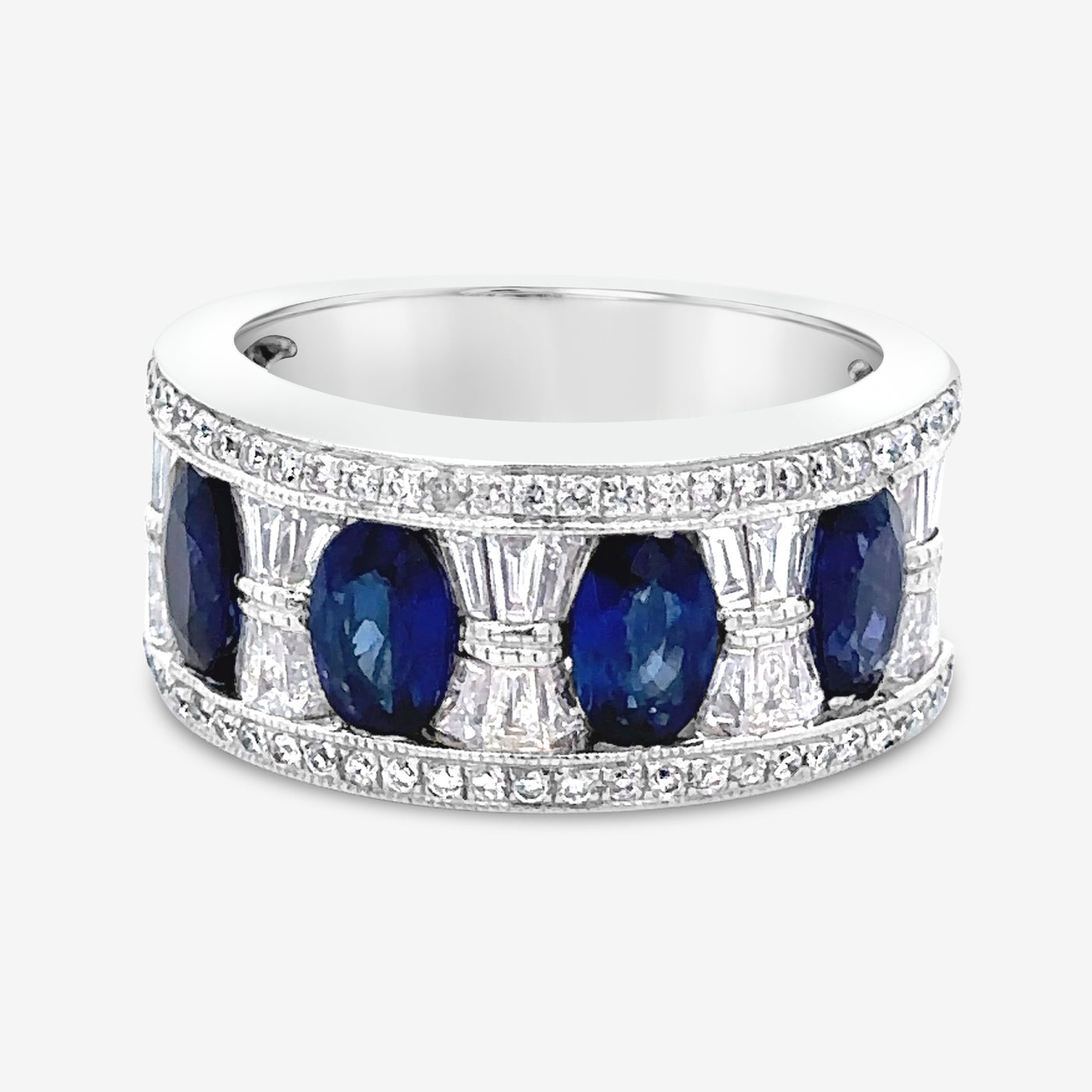 white gold sapphire and diamond band ring art deco