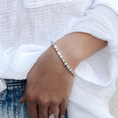 round and baguette cut diamond tennis bracelet