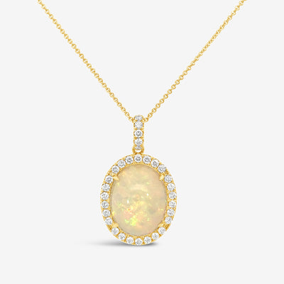 natural opal diamond halo necklace
