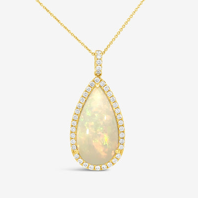 12.58ct Pear Shaped African Opal & Diamond Halo Necklace